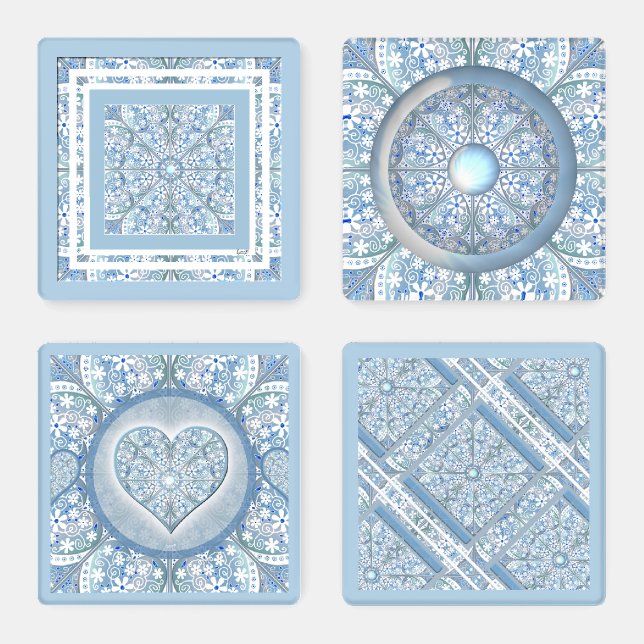 Ceramic Lace light blue Coaster Set (Set)