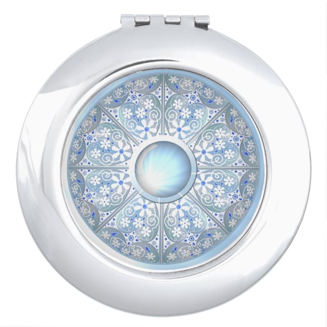 Ceramic lace Light blue Compact Mirror (Front)