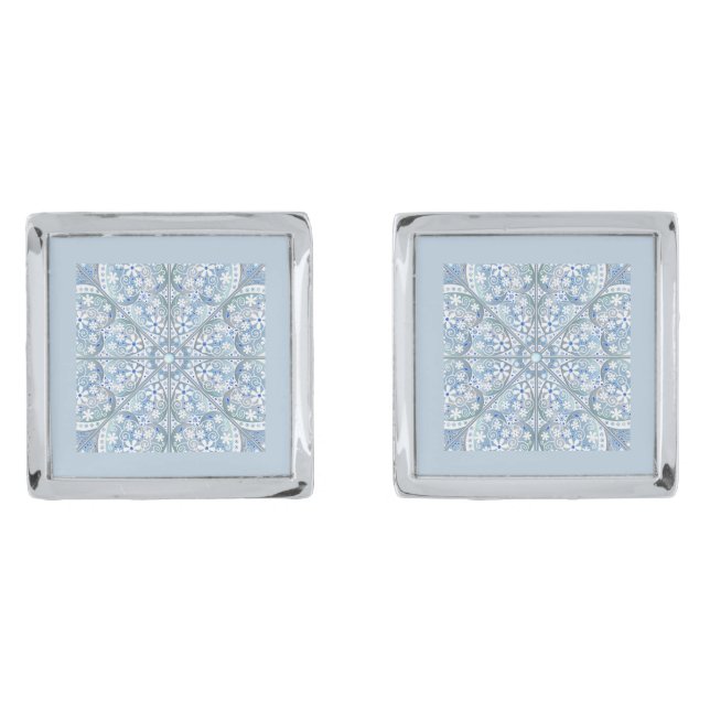 Ceramic Lace light blue Cufflinks (Front)