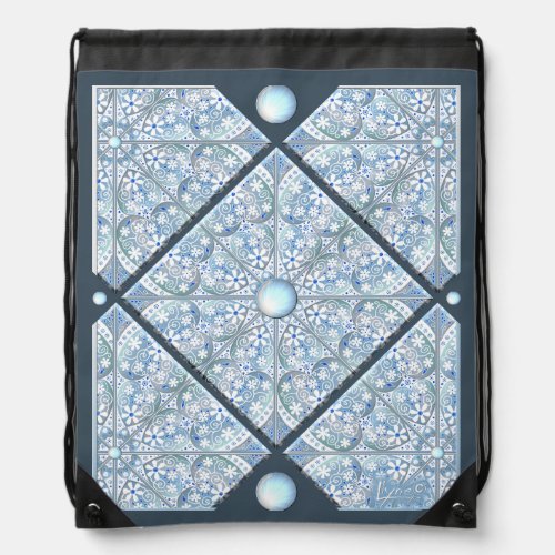 Ceramic Lace Light Blue  Drawstring Bag