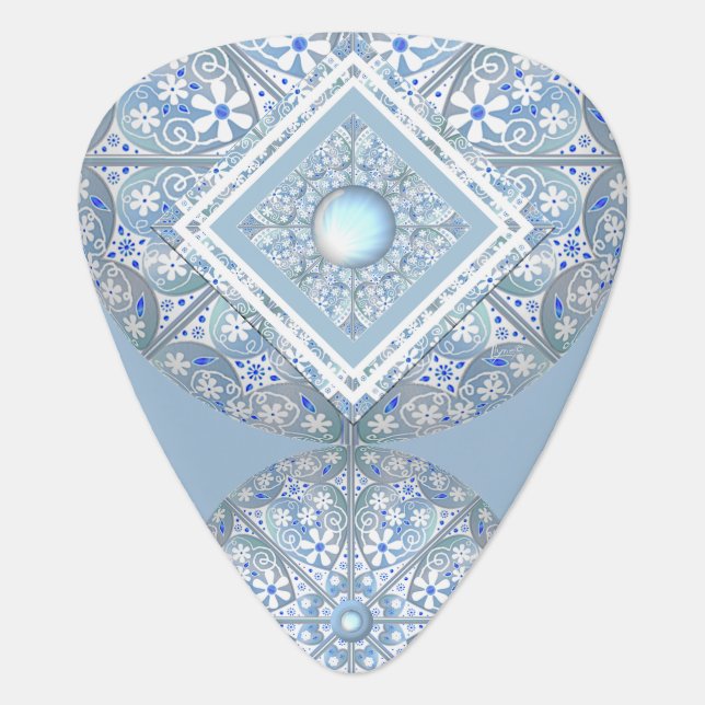Ceramic lace Light blue Guitar Pick (Front)