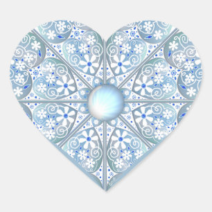 Ceramic Lace Light Blue Heart Sticker
