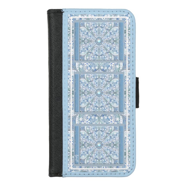 Ceramic lace Light blue iPhone Wallet Case (Front)