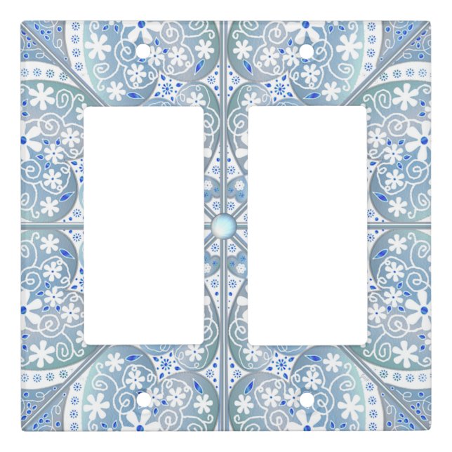 Ceramic Lace Light blue Light Switch Cover (Front)