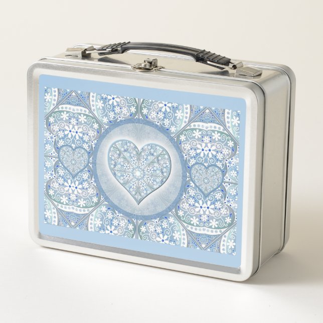 Ceramic lace Light blue Metal Lunch Box (Front)