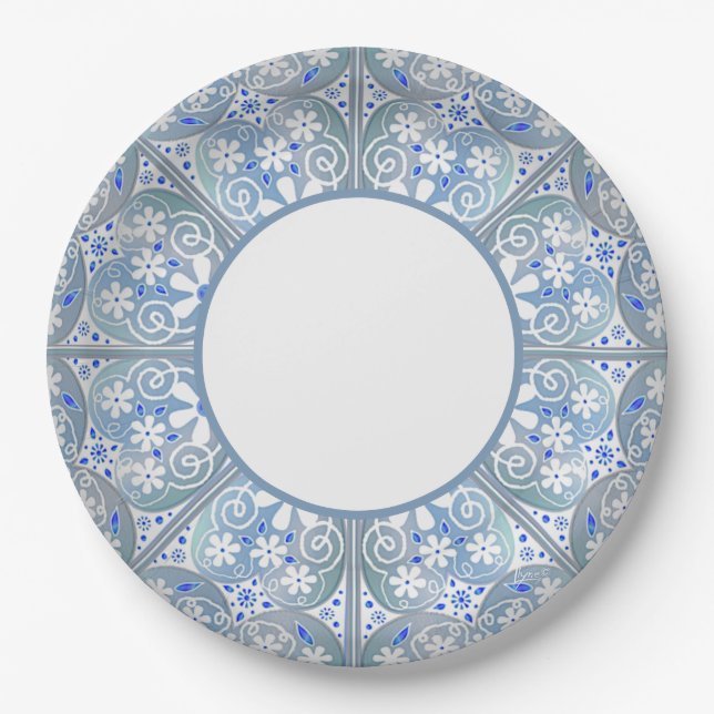 Ceramic Lace Light Blue Paper Plates (Front)