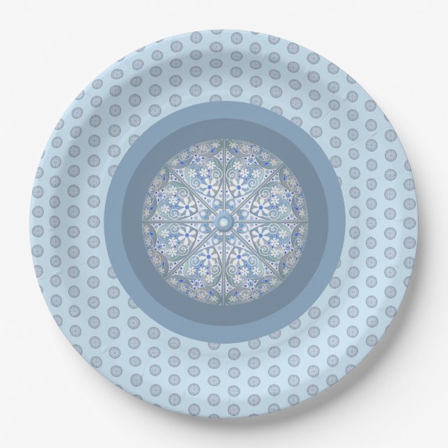 Ceramic lace Light blue Paper Plates (Front)