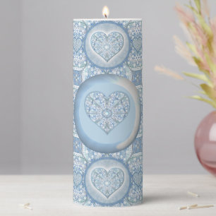 Ceramic lace light blue pillar candle