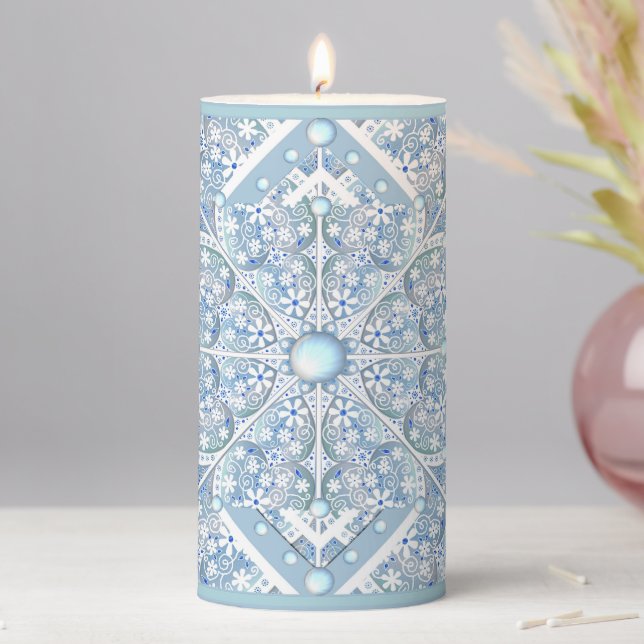 Ceramic lace Light blue Pillar Candle (In Situ)