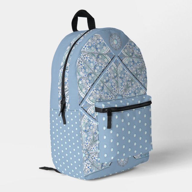 Ceramic Lace light blue Printed Backpack (Back Corner Left)