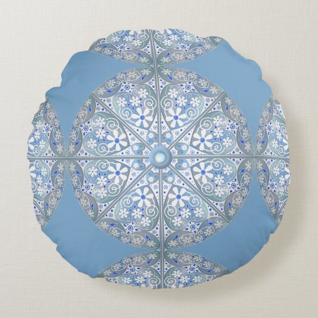 Ceramic lace light blue round pillow (Front)