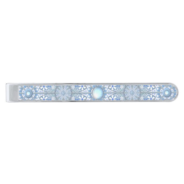 Ceramic Lace light blue Silver Finish Tie Bar (Front)