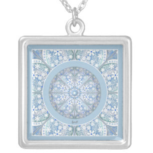 Ceramic lace Light blue Silver Plated Necklace
