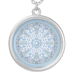 Ceramic lace Light blue Silver Plated Necklace