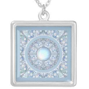 Ceramic lace Light blue Silver Plated Necklace