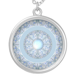 Ceramic lace Light blue Silver Plated Necklace