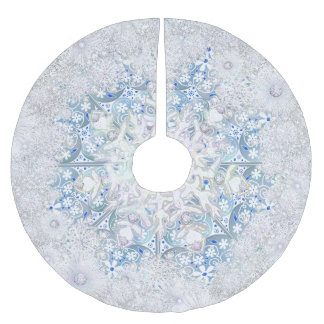 Ceramic lace light blue & snowflake brushed polyester tree skirt