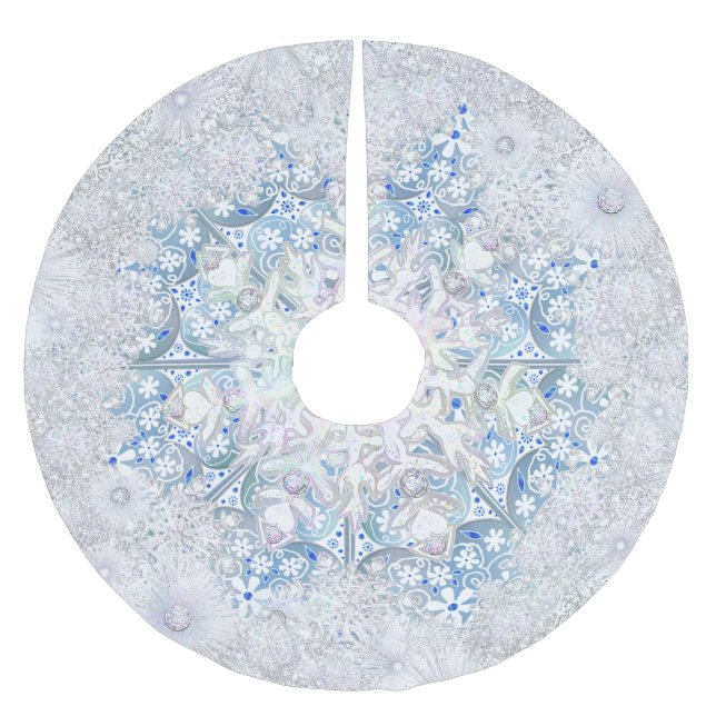 Ceramic lace light blue & snowflake brushed polyester tree skirt (Front)