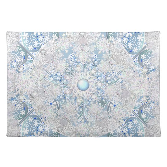 Ceramic lace light blue & snowflake cloth placemat (Front)