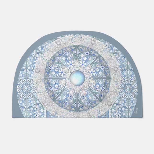 Ceramic lace light blue & snowflake doormat (Front)