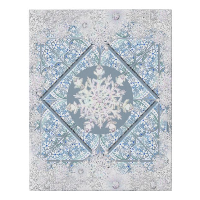 Ceramic lace light blue & snowflake faux canvas print (Front)