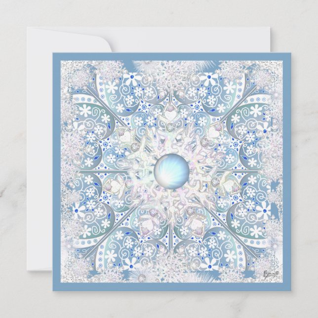 Ceramic lace light blue & snowflake invitation (Front)