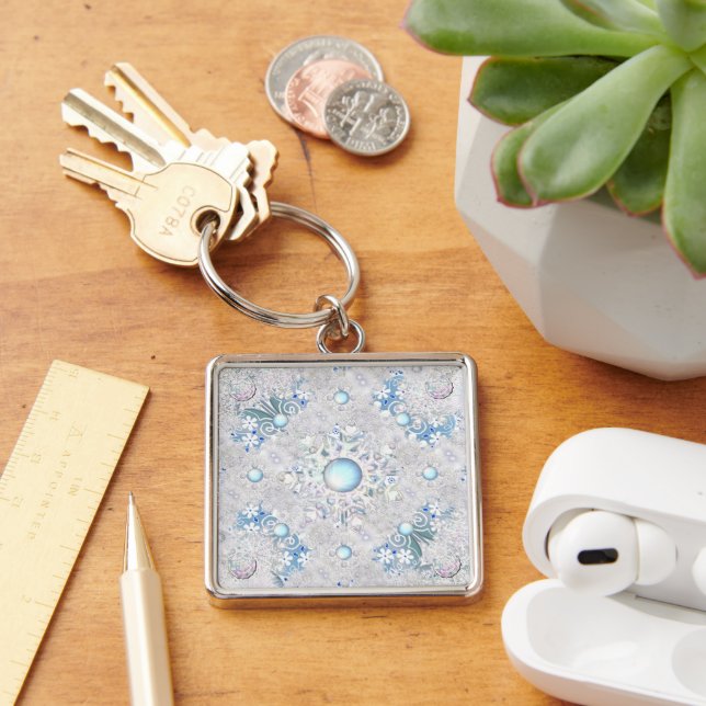 Ceramic lace light blue & snowflake keychain (Desk)
