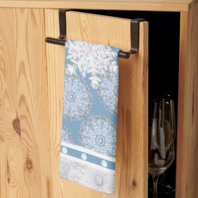 Ceramic lace light blue & snowflake kitchen towel (Thirds Fold)