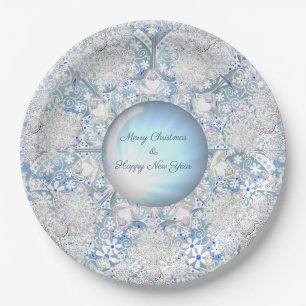 Ceramic lace light blue & snowflake paper plates