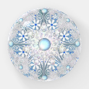 Ceramic lace light blue & snowflake paperweight