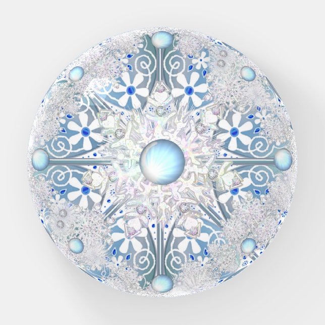 Ceramic lace light blue & snowflake paperweight (Front)