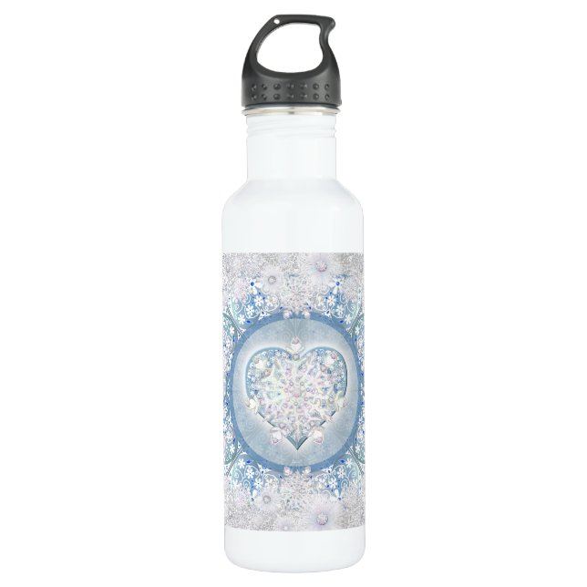 Ceramic lace light blue & snowflake stainless steel water bottle (Front)