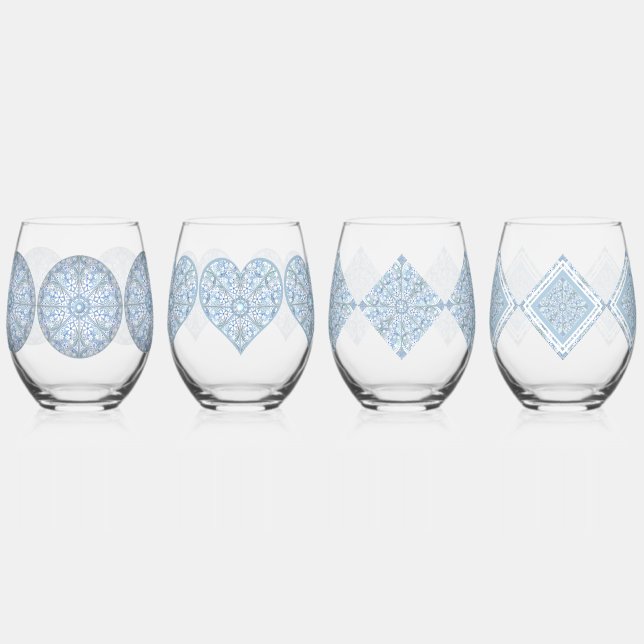 Ceramic lace Light blue Stemless Wine Glass (Left)