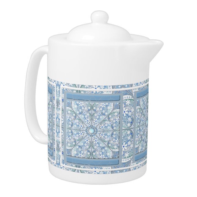 Ceramic Lace Light Blue Teapot (Left)