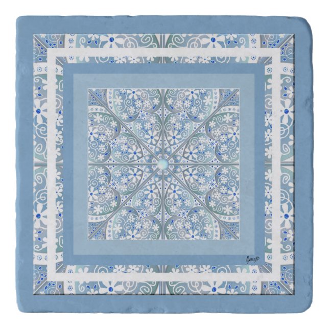 Ceramic lace Light blue Trivet (Front)