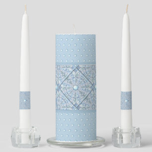 Ceramic lace light blue unity candle set