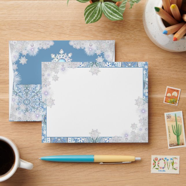 Ceramic lace sky blue & snowflake envelope (Desk)