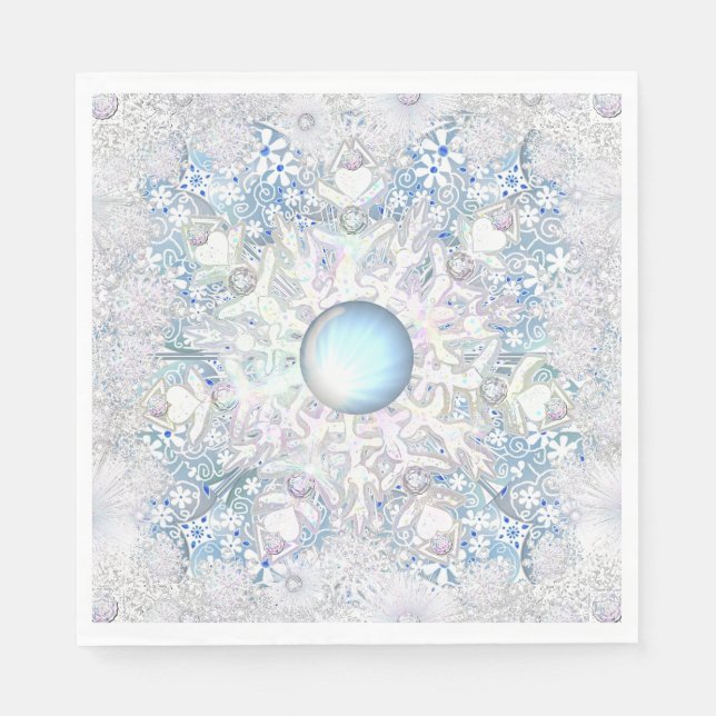 Ceramic lace sky blue &snowflake napkins (Front)