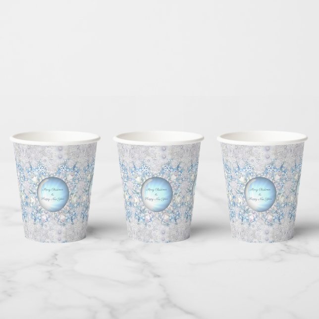 Ceramic lace sky blue &snowflake paper cups (Multi)