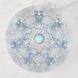 Ceramic lace sky blue &snowflake trinket tray