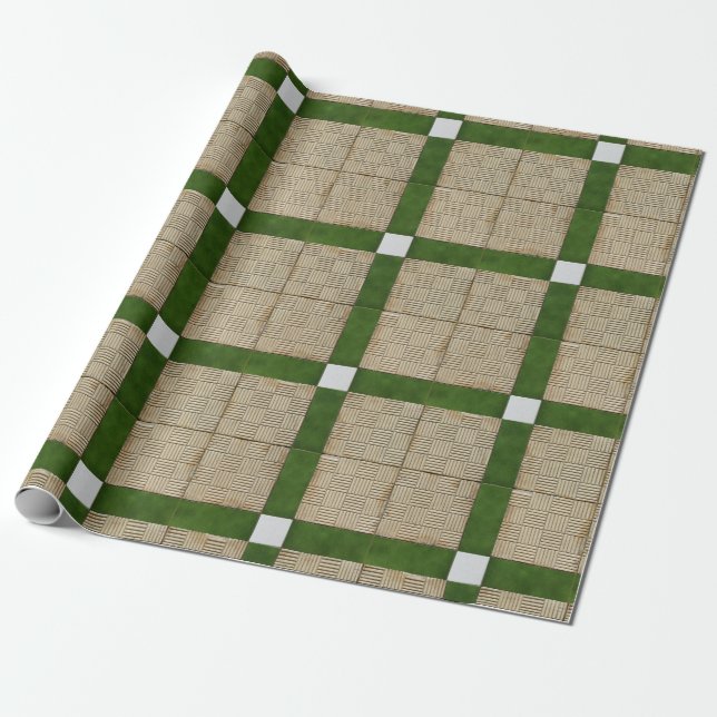 Ceramic Mediterranean Tiles Green Grey Wrapping Paper (Unrolled)