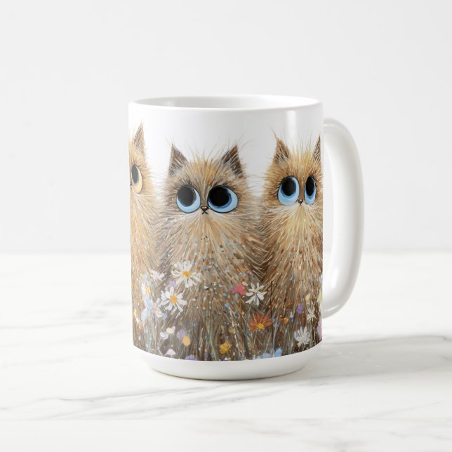 Ceramic Mug-Adorable Furry Cats and Flowers Coffee Mug (Front Right)