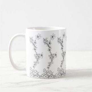 Ceramic Mug – Black and White Floral Pattern