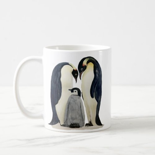 Ceramic mug with a penguin family design