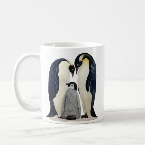 Ceramic mug with a penguin family design