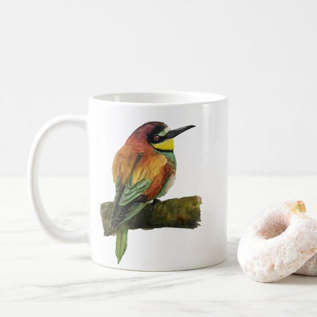 Ceramic mug with Bee-eater design (With Donut)
