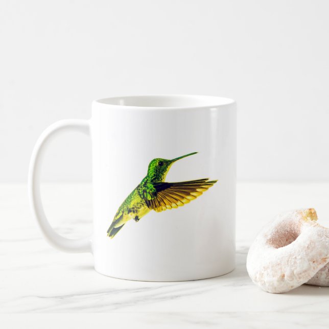 Ceramic mug with hummingbird design (With Donut)