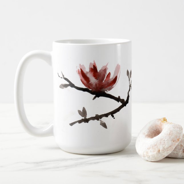 Ceramic mug with Japanese style blossom (With Donut)