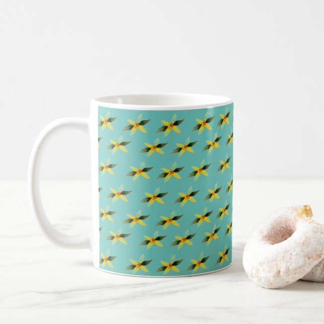 Ceramic mug with olive blossom pattern (With Donut)