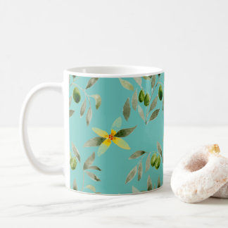 Ceramic mug with olive design on light teal